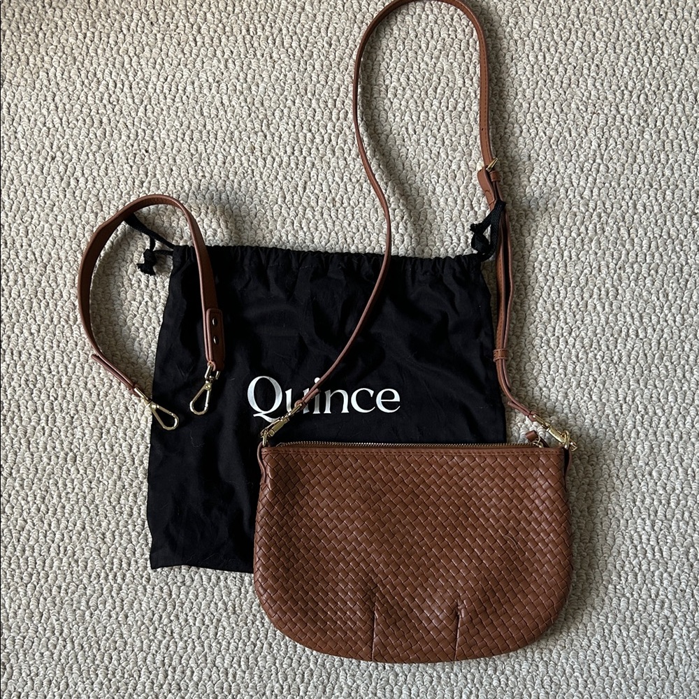 Quince Brown Woven Leather Crossbody Bag with Adjustable Strap